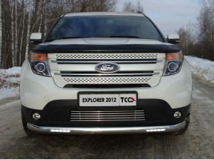 Защита передняя овальная с ДХО 75х42 мм для Ford Explorer № FOREXPL12-19