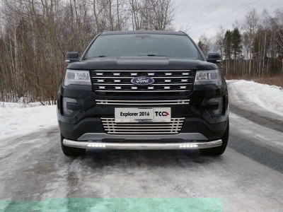 Защита переднего бампера с ДХО 76 мм ТСС для Ford Explorer 2015-2017