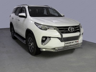 Защита передняя двойная 76-60 мм ТСС для Toyota Fortuner 2017-2020