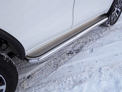 Пороги с площадкой нержавеющий лист 60 мм ТСС для Toyota Fortuner 2017-2021