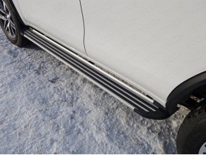 Пороги алюминиевые Slim Line Silver для Toyota Fortuner № TOYFORT17-31S