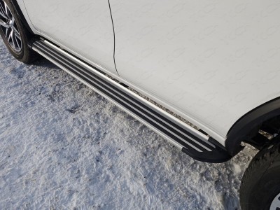 Пороги алюминиевые Slim Line Silver ТСС для Toyota Fortuner 2017-2021