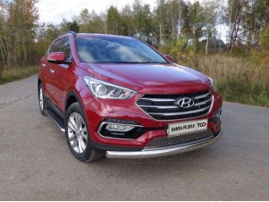 Защита передняя овальная длинная 75х42 мм для Hyundai Santa Fe № HYUNSF4WD15-02