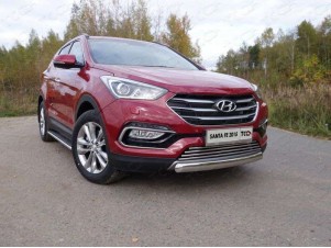Защита передняя овальная короткая 75х42 мм для Hyundai Santa Fe № HYUNSF4WD15-04