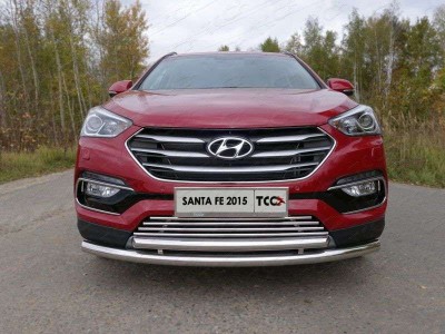 Защита передняя двойная 60-50 мм ТСС для Hyundai Santa Fe 2015-2018