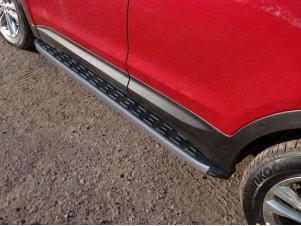 Пороги алюминиевые ТСС с накладкой серебристые для Hyundai Santa Fe № HYUNSF4WD15-20SL