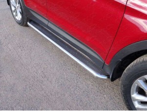 Пороги с площадкой нержавеющий лист 60 мм для Hyundai Santa Fe № HYUNSF4WD15-14