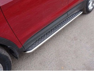 Пороги с площадкой алюминиевый лист 42 мм для Hyundai Santa Fe № HYUNSF4WD15-15