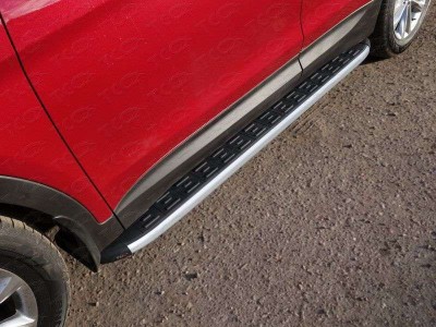 Пороги алюминиевые ТСС с накладкой для Hyundai Santa Fe 2015-2018