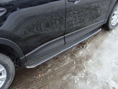 Пороги с площадкой нержавеющий лист 42 мм ТСС для Mazda CX-5 2011-2015