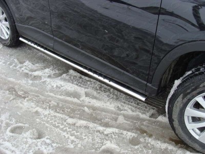 Пороги труба овальная с проступью 75х42 мм ТСС для Mazda CX-5 2011-2015