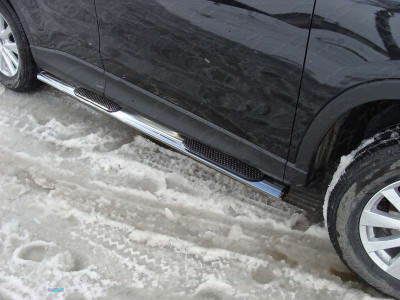 Пороги труба овальная с накладками 120х60 мм ТСС для Mazda CX-5 2011-2015