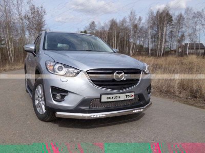 Защита передняя овальная с ДХО 75х42 мм ТСС для Mazda CX-5 2011-2015
