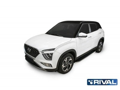 Порог-площадка "Premium" A173ALP Rival + комплект крепежа для Hyundai Creta 2021-2022