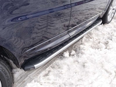 Пороги алюминиевые ТСС с накладкой серебристые для Range Rover Sport 2013-2021