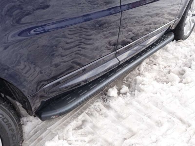 Пороги алюминиевые ТСС с накладкой чёрные для Range Rover Sport 2013-2021