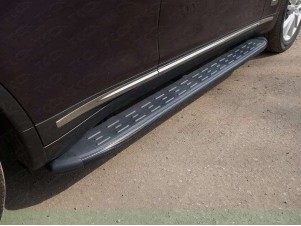 Пороги алюминиевые ТСС с накладкой чёрные для Infiniti QX70 № INFQX7015-09BL