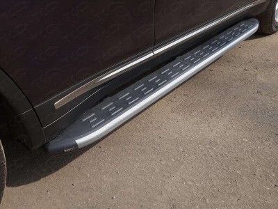 Пороги алюминиевые ТСС с накладкой серые для Infiniti QX70 2013-2017