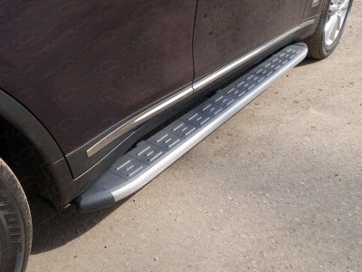 Пороги алюминиевые ТСС с накладкой серебристые для Infiniti QX70 2013-2017