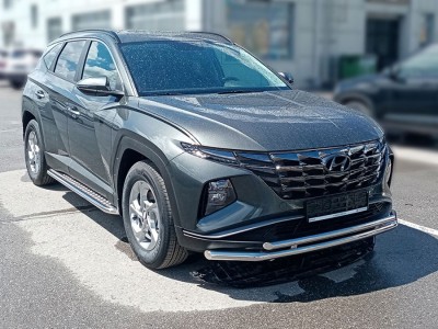 Защита переднего бампера двойная d-60+43 Технотек для Hyundai Tucson 2020 – н.в.