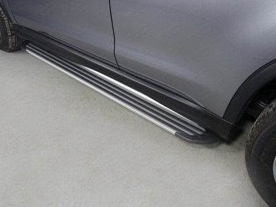 Пороги алюминиевые Slim Line Silver ТСС для Mitsubishi ASX 2017-2021