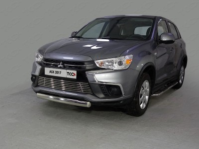 Защита передняя овальная 75х42 мм ТСС для Mitsubishi ASX 2017-2019