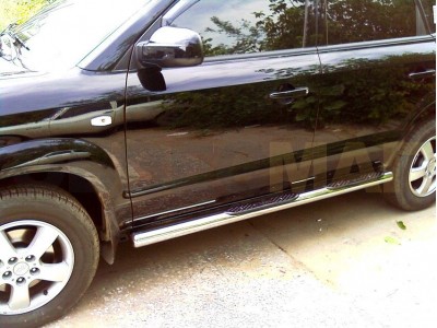 Пороги труба с накладками 76 мм Технотек для Hyundai Tucson 2004-2010