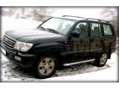 Пороги с площадкой алюминиевый лист 76 мм Технотек для Toyota Land Cruiser 100 1998-2007