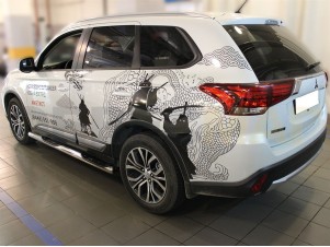 Пороги труба с накладками 76 мм для Mitsubishi Outlander № MOU15_2.1