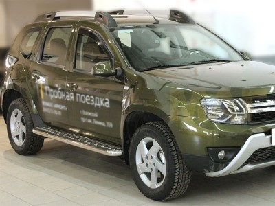 Пороги с площадкой алюминиевый лист 53 мм Технотек для Nissan Terrano 2014-2021