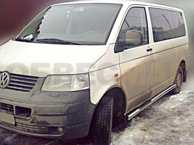 Пороги труба с накладками 76 мм Технотек для Volkswagen T5 2003-2009
