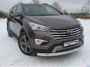 Защита переднего бампера овальная 75-42 мм для Hyundai Santa Fe Grand № HYUNSFGR14-01