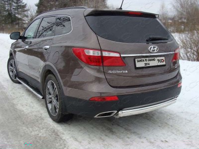 Защита заднего бампера овальная 75-42 мм ТСС для Hyundai Santa Fe Grand 2014-2016