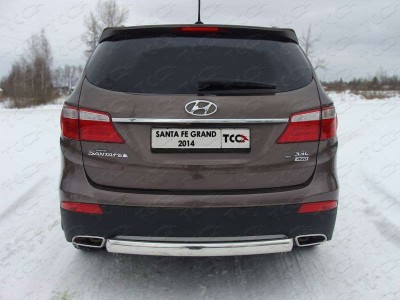 Защита заднего бампера овальная 75-42 мм ТСС для Hyundai Santa Fe Grand 2014-2016