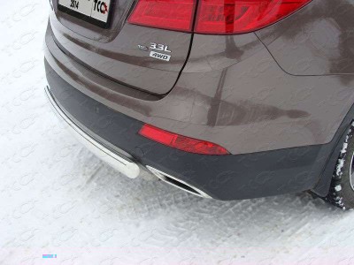Защита заднего бампера овальная 75-42 мм ТСС для Hyundai Santa Fe Grand 2014-2016