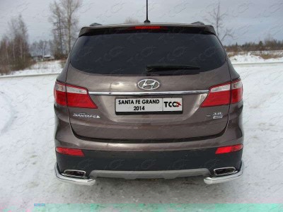 Защита заднего бампера уголки 60 мм ТСС для Hyundai Santa Fe Grand 2014-2016