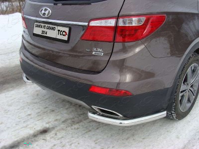 Защита заднего бампера уголки 60 мм ТСС для Hyundai Santa Fe Grand 2014-2016