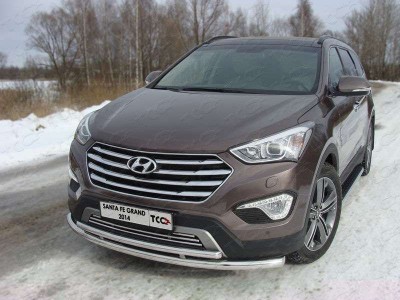 Защита передняя двойная 60-42 мм ТСС для Hyundai Santa Fe Grand 2014-2016