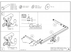 Фаркоп оцинкованный для Ford Focus 2003-2018, Ford Focus C-MAX 2003-2010, 2010-2019, Ford Grand C-MAX 2010-2019 быстросъемное крепление шара №F139C