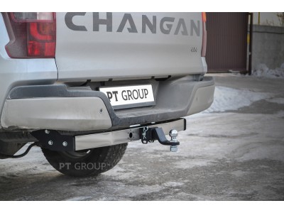 Фаркоп с нержавеющей накладкой для Changan Hunter Plus 2023-н.в. съемное крепление шара под американский квадрат