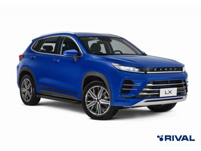 Порог-площадка "Black" F180ALB + комплект крепежа, RIVAL для Chery Tiggo 7 2019-2020/ 7Pro 2020-н.в./ 7Pro Max 2022-н.в./ Tiggo 8 2020-н.в,/ 8Pro 2021-н.в./ 8ProMax 2022-н.в./ Exeed LX 2022-н.в.