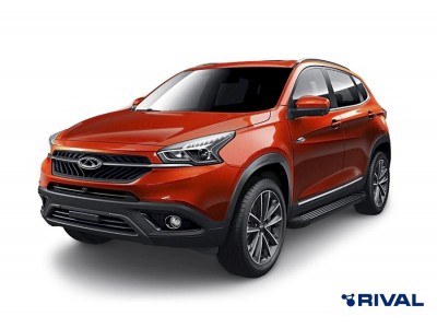 Порог-площадка "Black" F180ALB + комплект крепежа, RIVAL для Chery Tiggo 7 2019-2020/ 7Pro 2020-н.в./ 7Pro Max 2022-н.в./ Tiggo 8 2020-н.в,/ 8Pro 2021-н.в./ 8ProMax 2022-н.в./ Exeed LX 2022-н.в.