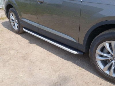 Пороги алюминиевые ТСС с накладкой для Audi Q7 2015-2021
