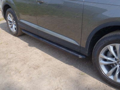 Пороги алюминиевые ТСС с накладкой чёрные для Audi Q7 2015-2021