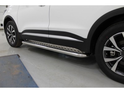 Пороги с площадкой алюминиевый лист 60 мм ТСС для Chery Tiggo 7 Pro 2020-2023