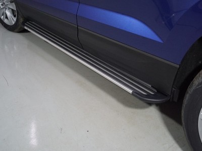 Пороги алюминиевые Slim Line Silver ТСС для Skoda Karoq 2020-2021