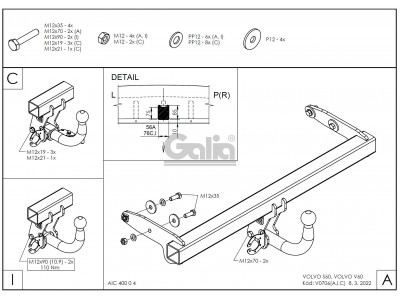 Фаркоп оцинкованный для Volvo S60 2010-2019, Volvo V60 2010-2019 условно-съемное крепление шара