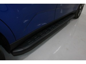 Пороги алюминиевые с пластиковой накладкой карбон черные для Kia Soul № KIASOUL19-14BL