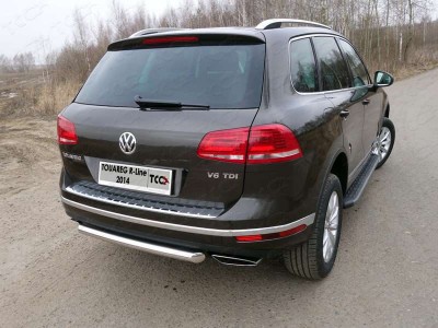Пороги алюминиевые ТСС с накладкой чёрные для Volkswagen Touareg R-Line 2014-2017