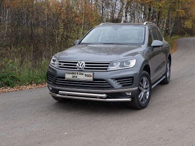 Защита передняя двойная 60-60 мм ТСС для Volkswagen Touareg R-Line 2014-2017